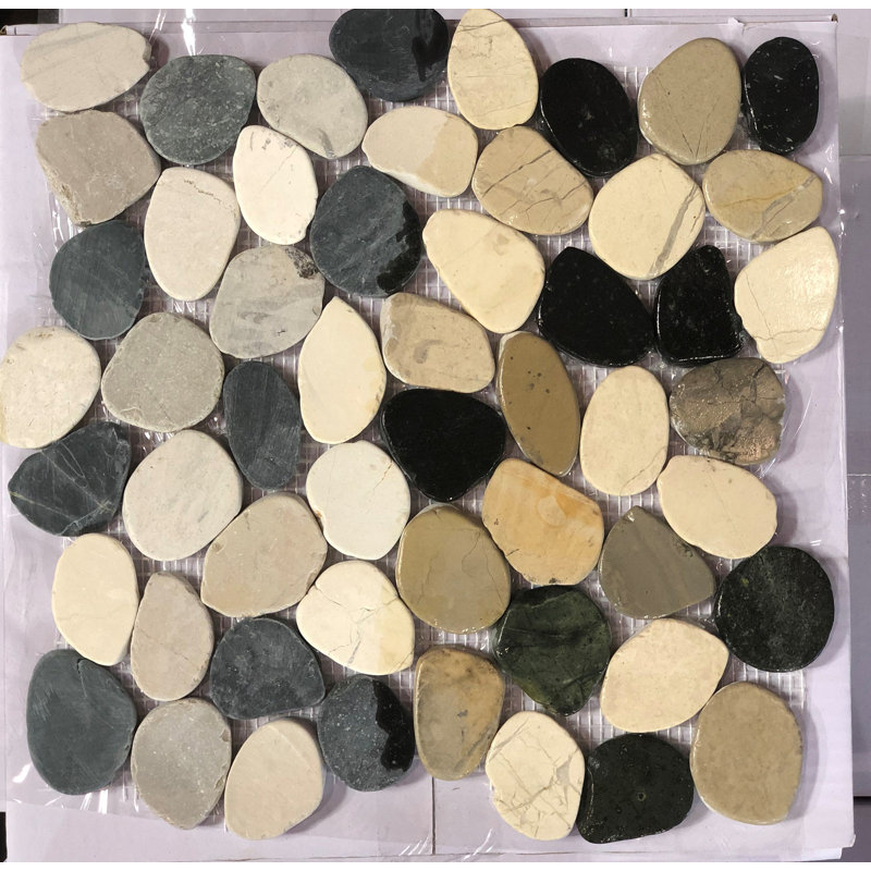 White-Gray-Black Flat Pebble Mosaic 12" x 12"