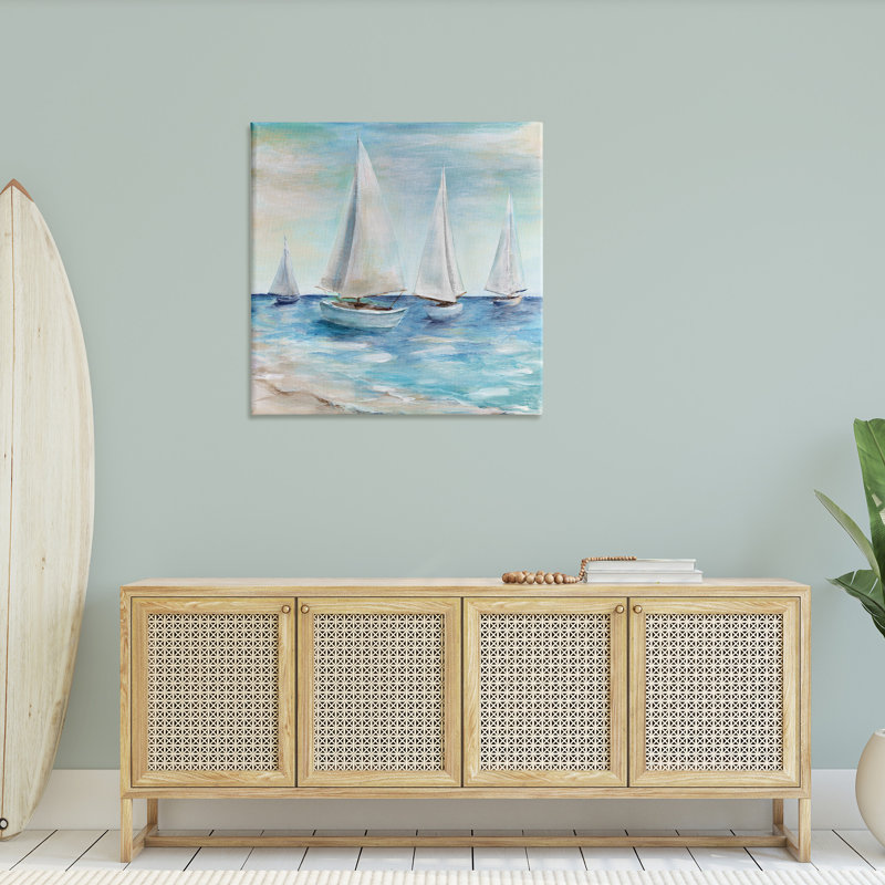 Voiliers flottant paisiblement Daytime Beach Shoreline, peinture par - on, H 36 po x l 36 po x P 1,5 po