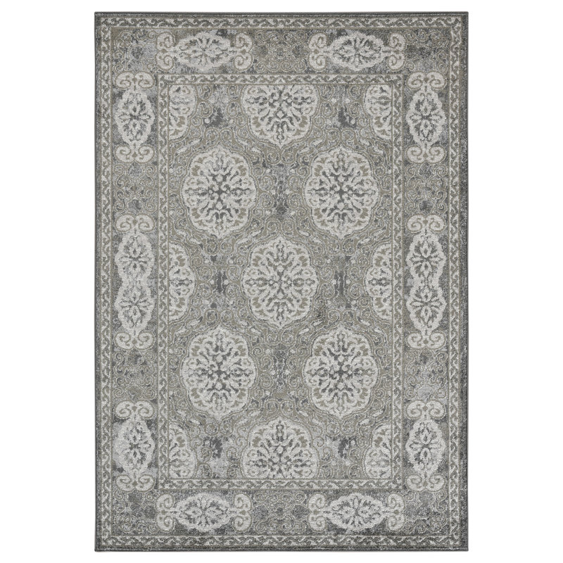 Tapis performance à poils courts et motif médaillon traditionnel Honig, Rectangle 2 pi x 3 pi