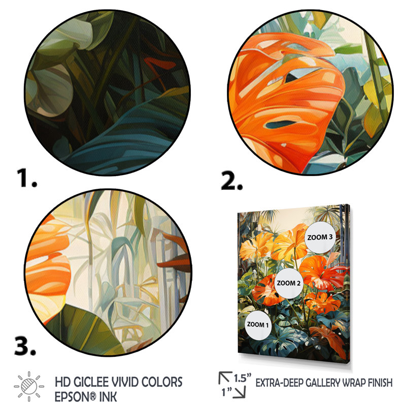 Feuillage tropical orange et vert IV, Cadre photo blanc, H 40 po x l 30 po x P 1,5 po