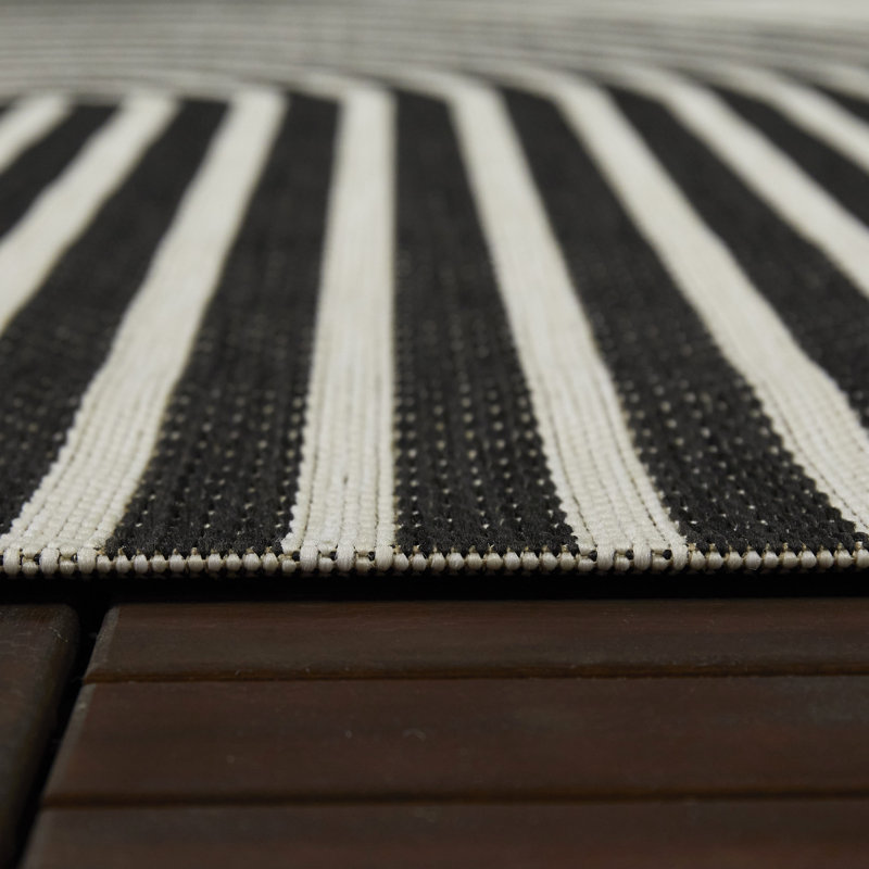 Tapis intérieur / extérieur gris anthracite / crème à tissage plat Alcedo, Rectangle 7 pi 10 po x 10 pi