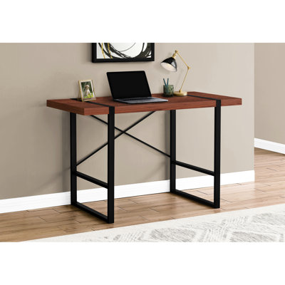 Table d'ordinateur de bureau à domicile, 48 po avec stratifié brun et métal noir, bureau de travail de style industriel contemporain pour ordinateur portable moderne - 48 po, stratifié, aspect cerisier