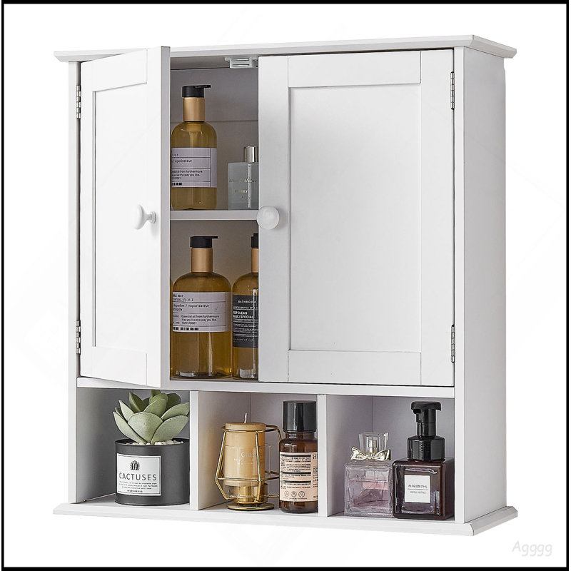 Bathroom Wall Cabinet, 2 Doors & Adjustable Shelf, Over The Toilet Storage Medicine Cabinet Wall Mounted, Hanging Organizer With Shelves & Open Partition For Laundry Room Kitchen Restroom, White