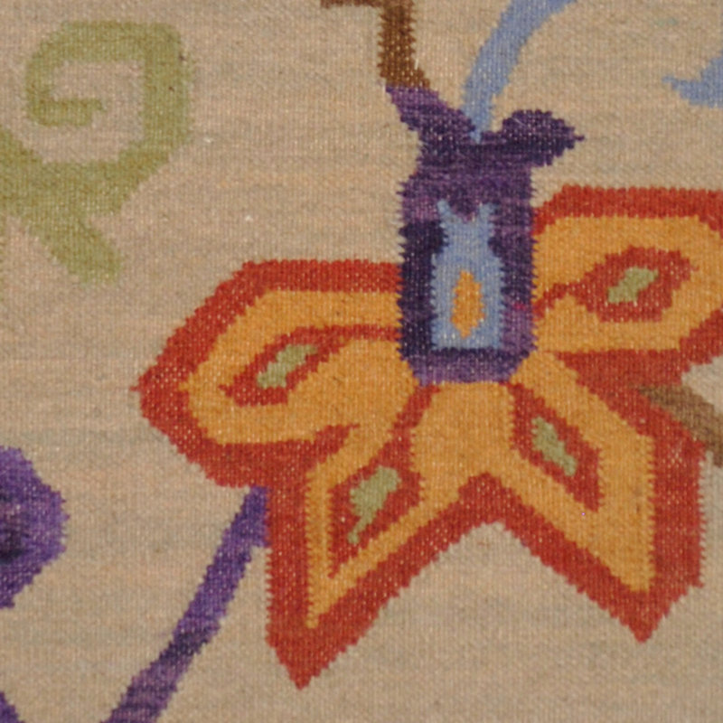 Tapis kilim beige / mauve / orange / vert, Rectangle 1 pi 8 po x 3 pi 3 po
