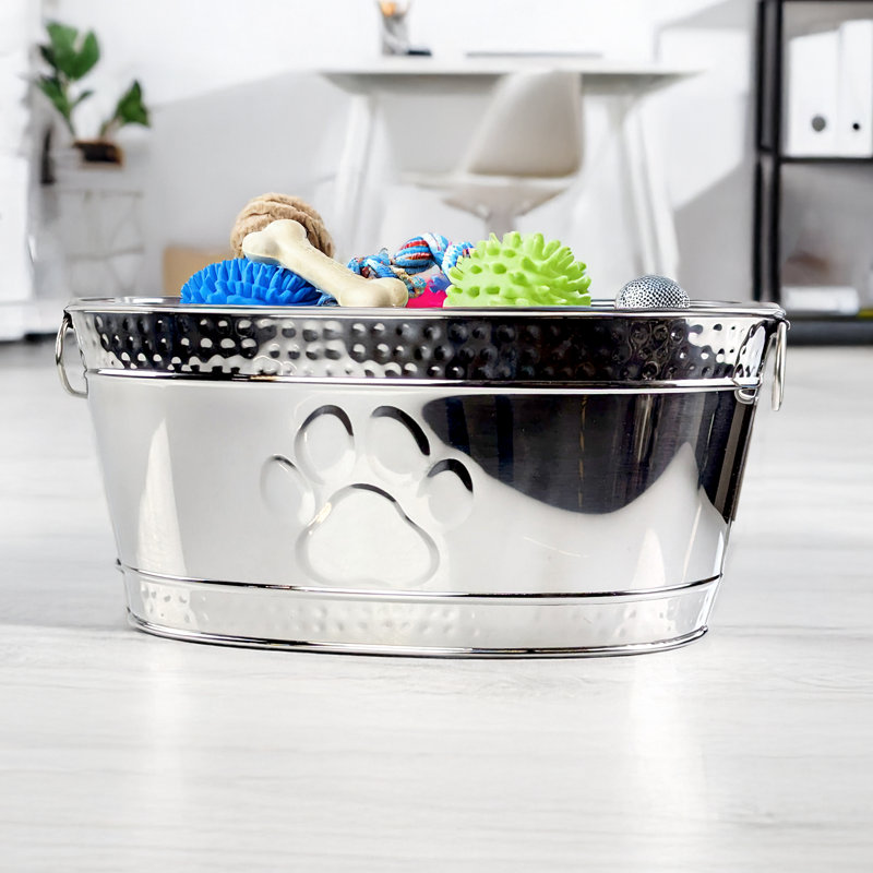 Jaw-resistant metal toy bin, H 7,5 po x l 18 po x P 10,5 po, Argent argent