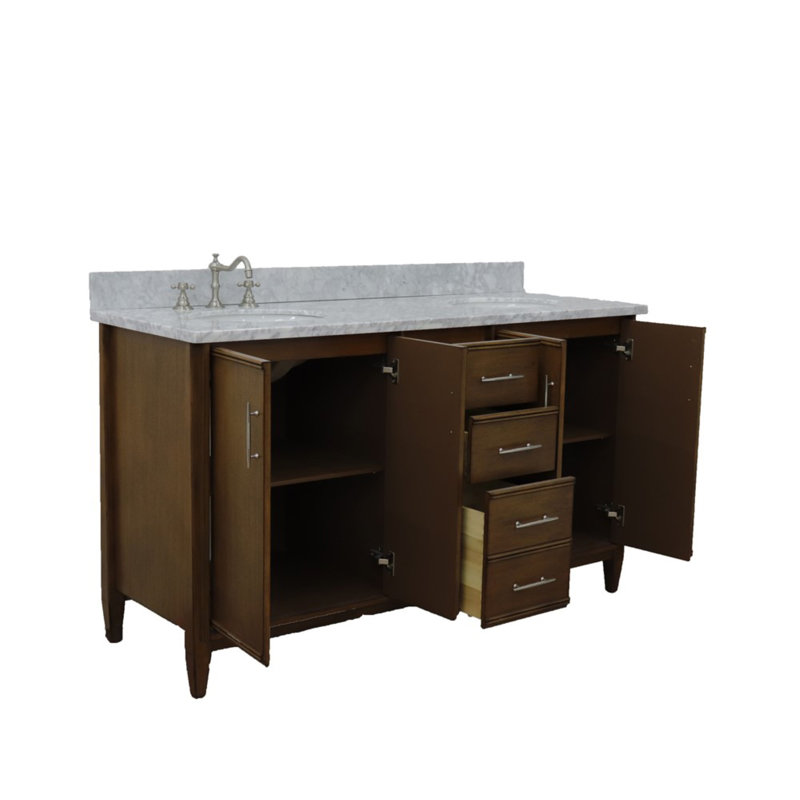 Ensemble de meuble-lavabo double 61 po Hartin, Marbre de Carrare blanc