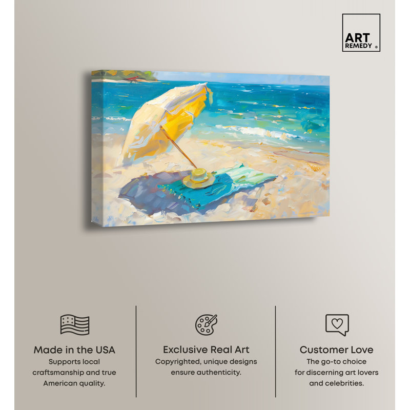 Morning Beach View Yellow and Blue Canvas Wall Art, 15" x 10"
