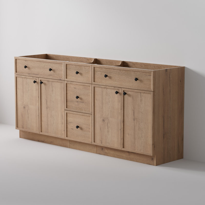 72 inch Freestanding Double Sink Bathroom Vanity Cabinet Base Only, without Sink Top, Assembly Required, Oak