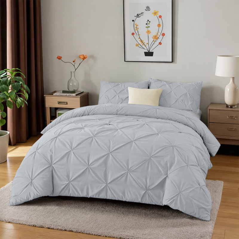 Microfiber Solid No Pattern Colour Duvet Cover Set with Pillowcases, Double Duvet Cover Set + 2 Pillowcases, Silver