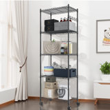 Westbrooke - Adjustable Storage Chromed Wire Shelving Unit with Wheels Hooks