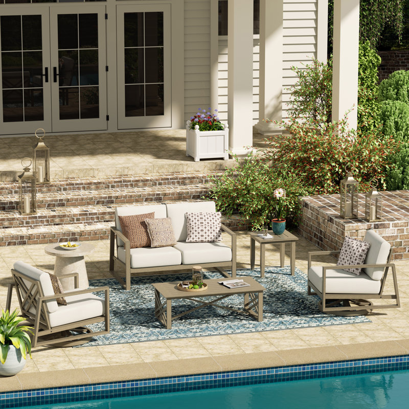 Hamarto 4 Person Aluminum Conversation Seating Group With Olefin Cushions