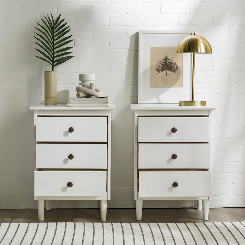 Lafever Mid-Century Modern Minimalist 3-Drawer Solid Wood Nightstands, White