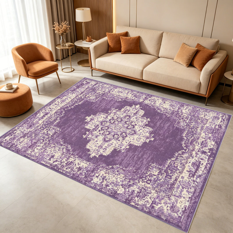Purple Medallion Vintage carpet-easy to clean, machine-washable, soft and comfortable; suitable for door mats, kitchens, living rooms, bedrooms, corridors, and laundry areas. Easy to clean, durable carpet for home decoration.