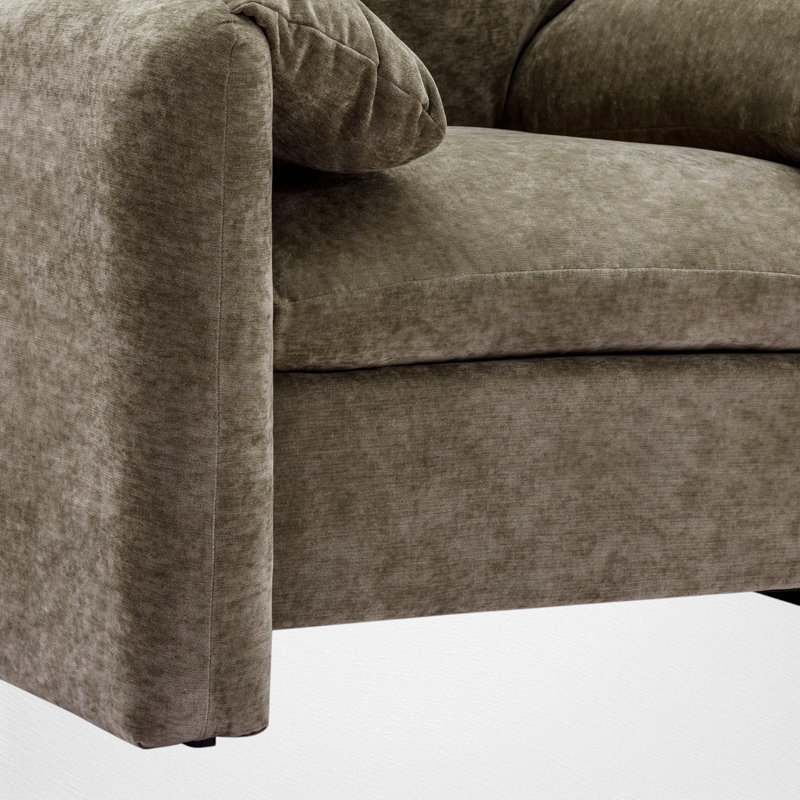 37.5" Wide Upholstered Accent Armchair, Green Chenille