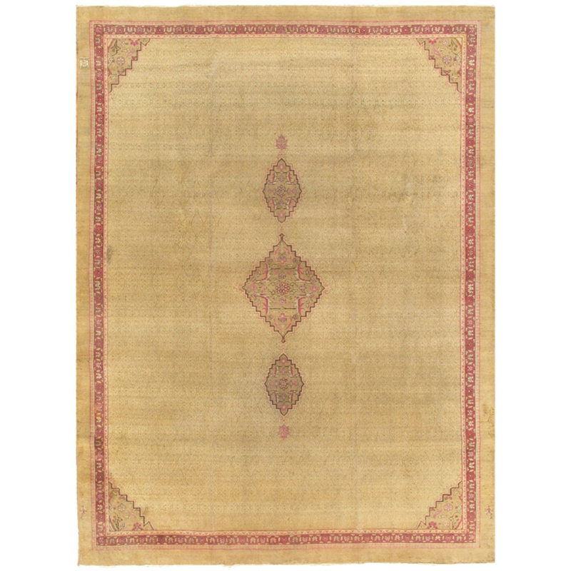 One-of-a-Kind Amritsar Hand-Knotted 2010s 9'9" x 13'2" Wool Area Rug in Beige/Red