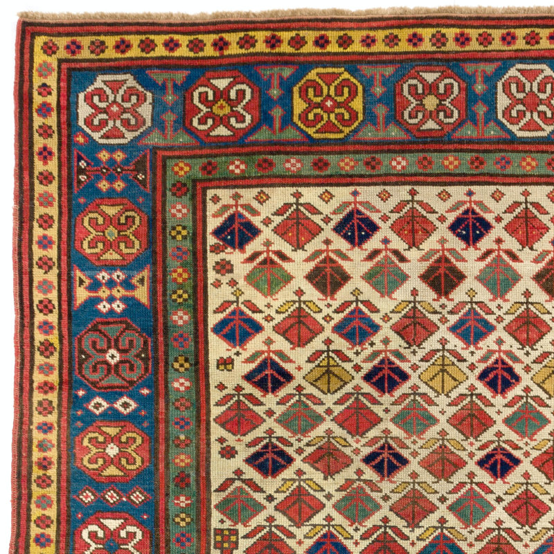 Tapis kazak antique de couleur ivoire, vers 1875