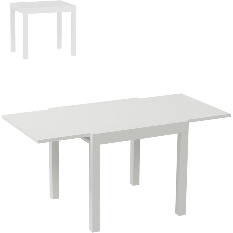 31"-63" Extendable Outdoor Dining Table, Aluminum, White, White