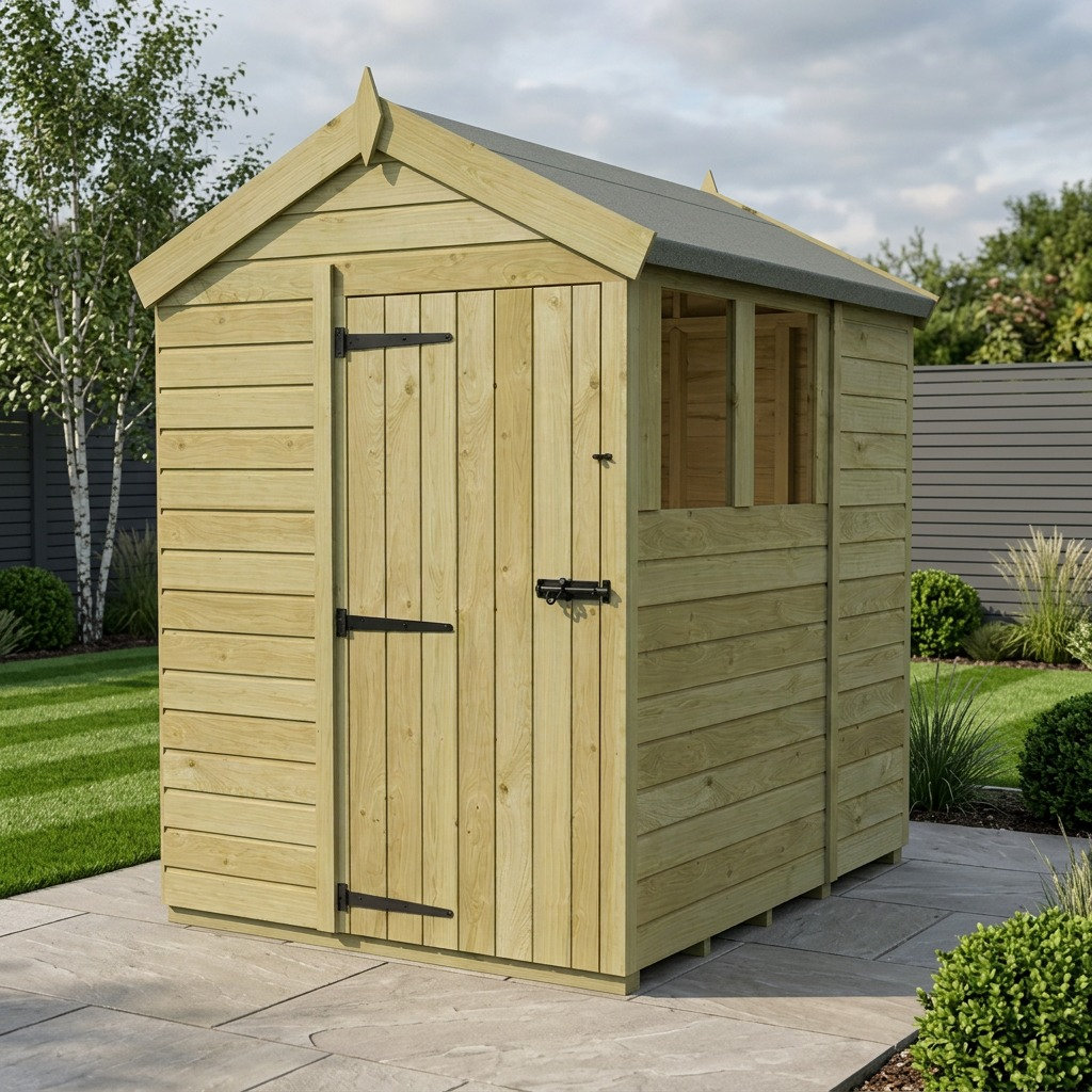 Total Sheds 5ft x 6ft Apex Garden Shed - Single Door - With Windows - Pressure Treated Timber - UK Manufactured