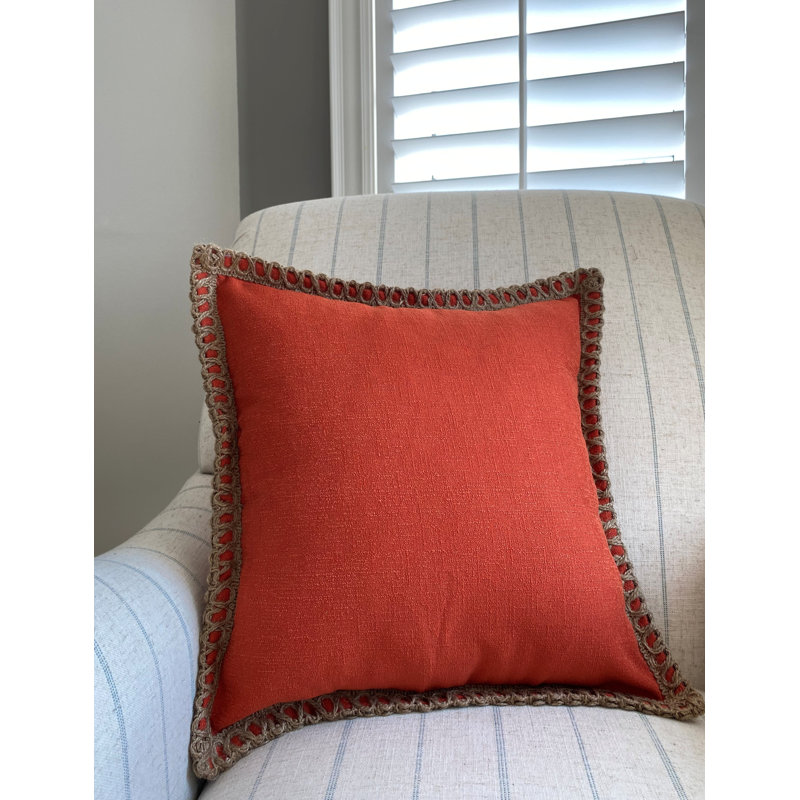 Coussin en jute avec insert ivoire, Orange