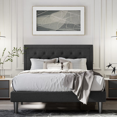 Hegg Linen Tufted Upholstered Platform Bed with Wood Slats Headboard Included