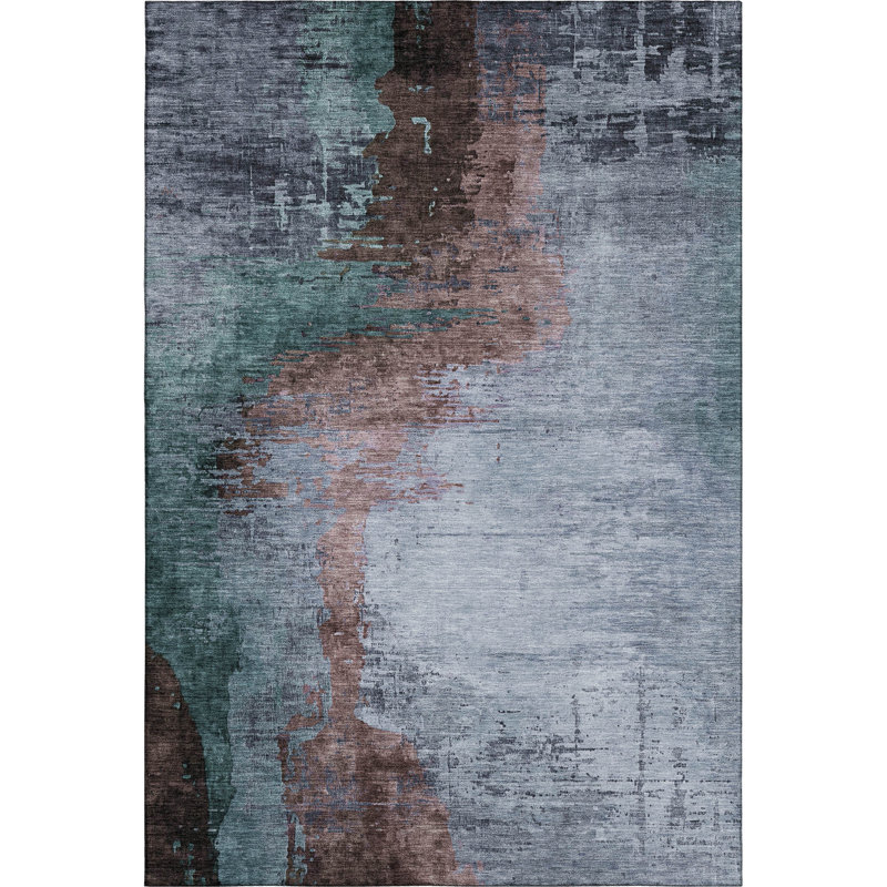 Premium Machine Washable Mayfield Abstract Rug, Blue, 10' x 14'