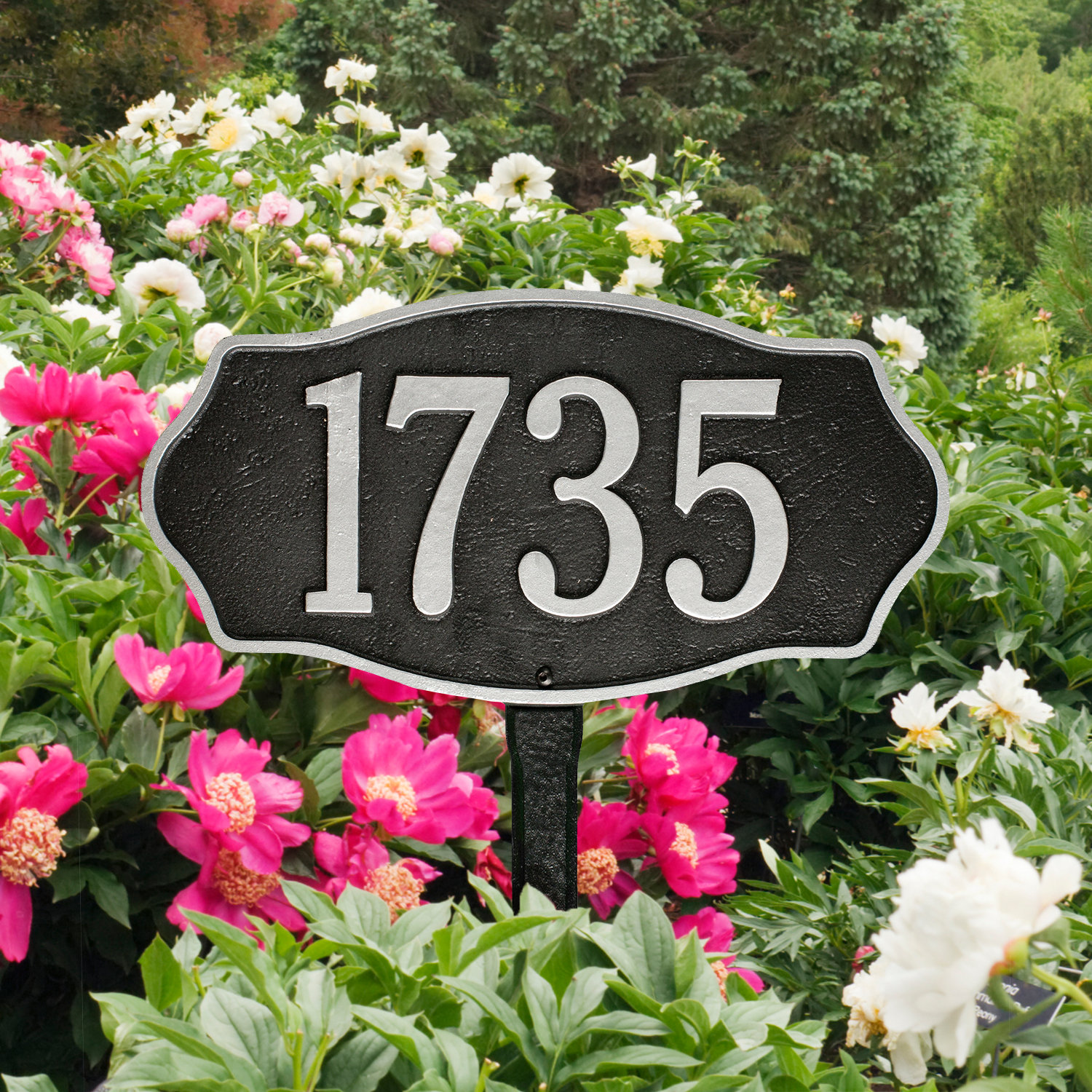1-Line Lawn Address Sign, Black/Silver, Yes