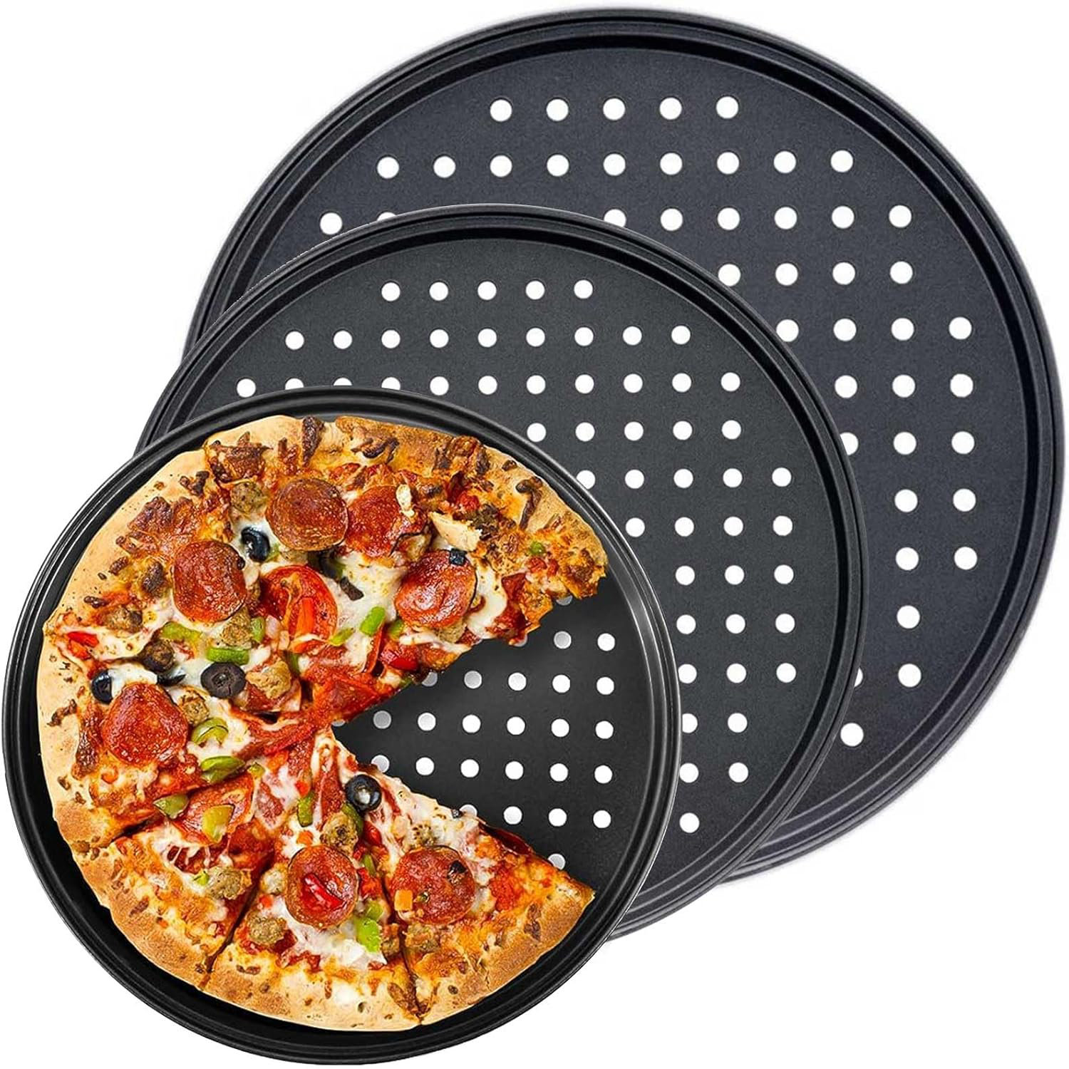 Latitude Run® Pizza Pan Set, Pizza Pan for Oven, Nonstick Pizza Pans, Carbon Steel Pizza Pan