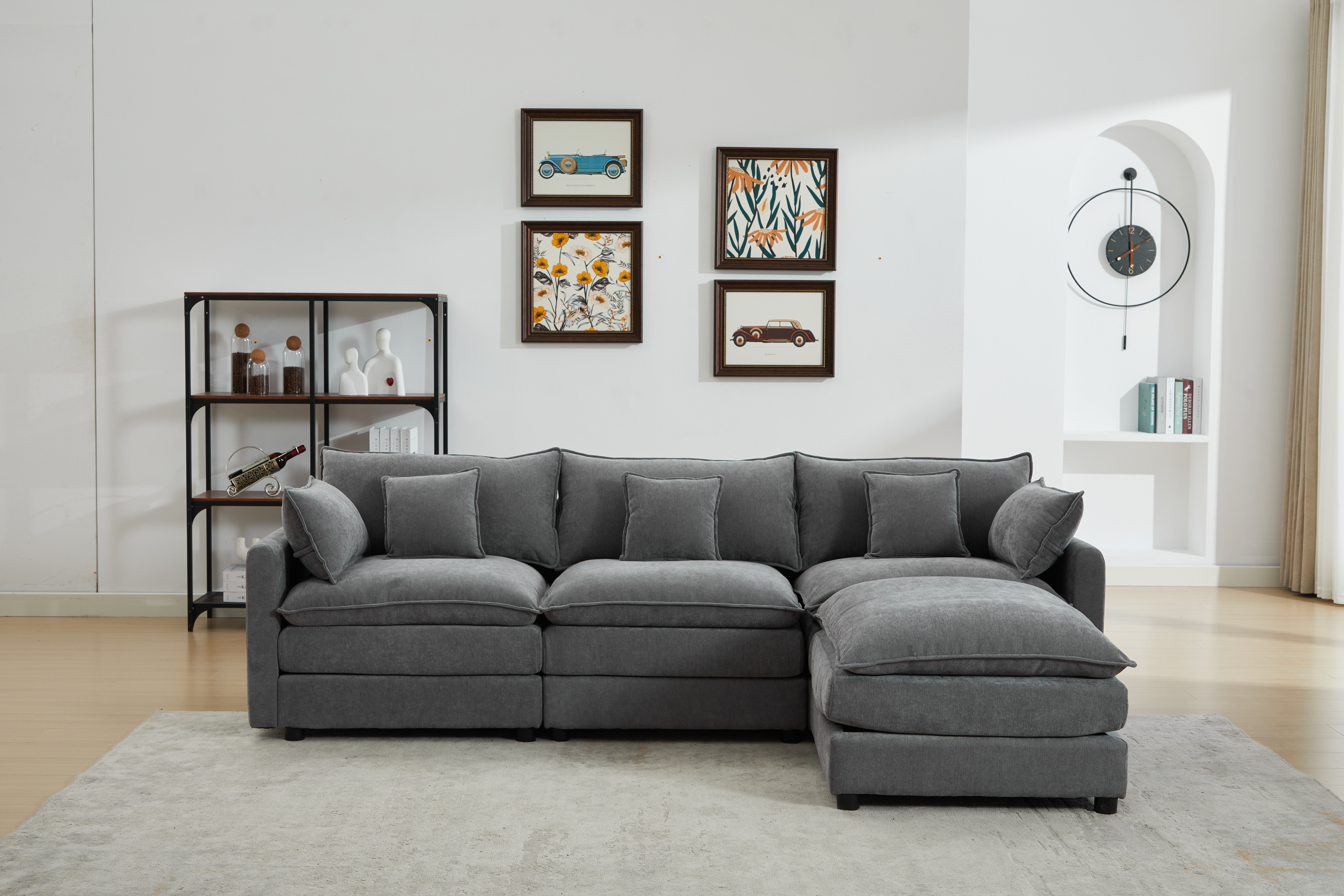 Hokku Designs Modular Sectional Sofa, 3-Seater Sofa With Ottoman ...
