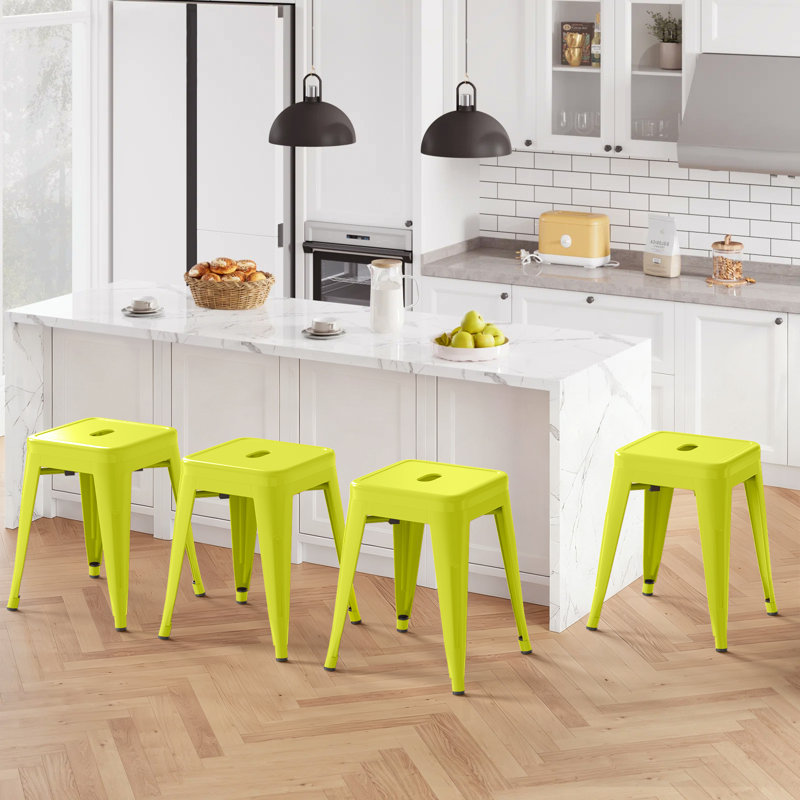 Ensemble de 4 tabourets de comptoir en métal de 18 pouces, ensemble de 4 tabourets de classe empilables, chaises de salle à manger en métal sans dossier pour l'intérieur et l'extérieur (ensemble de 4)