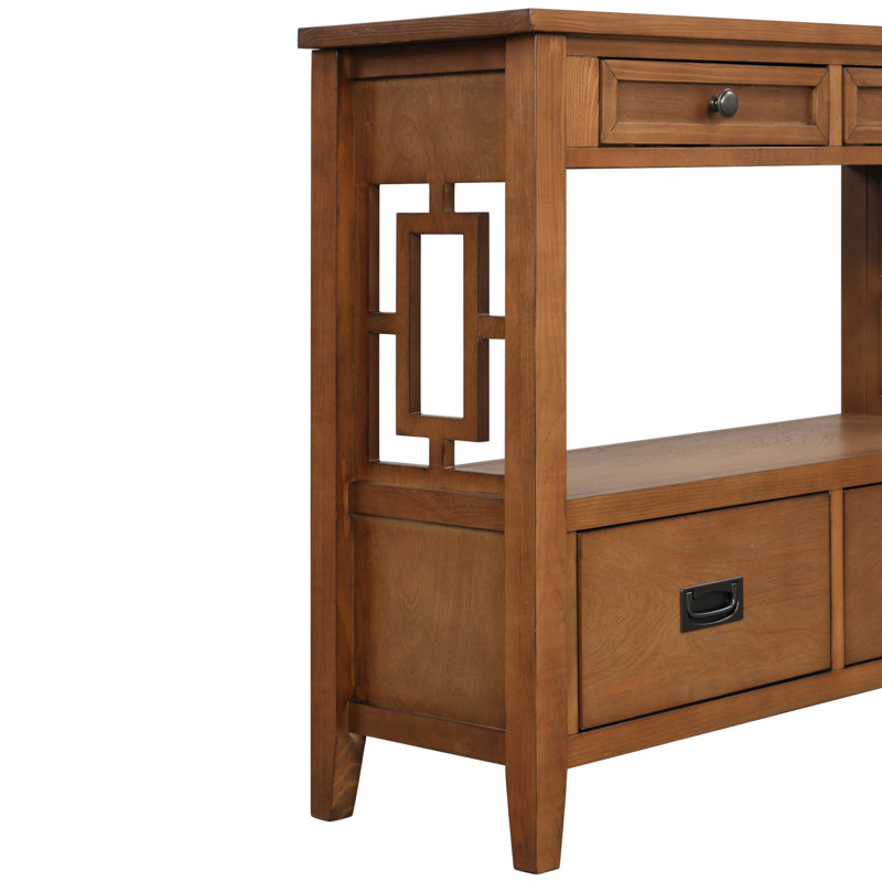 Console Tevrat Vintage | 4 tiroirs et tablette ouverte | Bois de pin massif et panneau de fibres à densité moyenne | Style classique avec rangement spacieux | Table de salon / canapé d'entrée