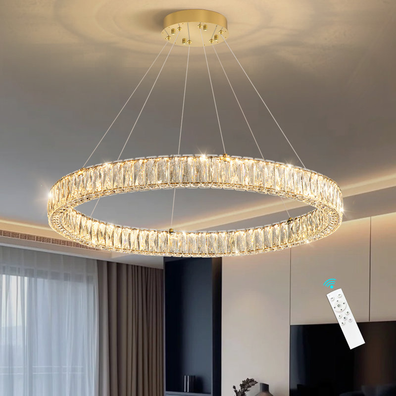 Modern Dimmable Led Crystal Ring Chandelier, Gold