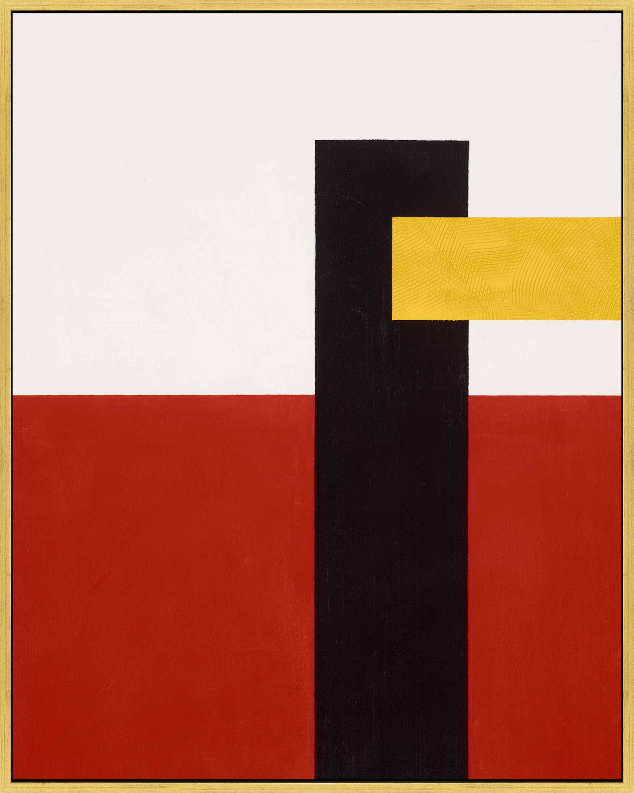 Composition With Yellow 4 by Robert Kamnatnik, 20" H x 16" W x 1.38" D, Gold Framed Canvas