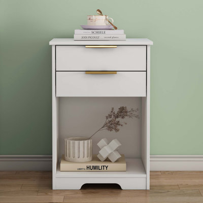 Nightstand With 2 Drawers and Open Shelf