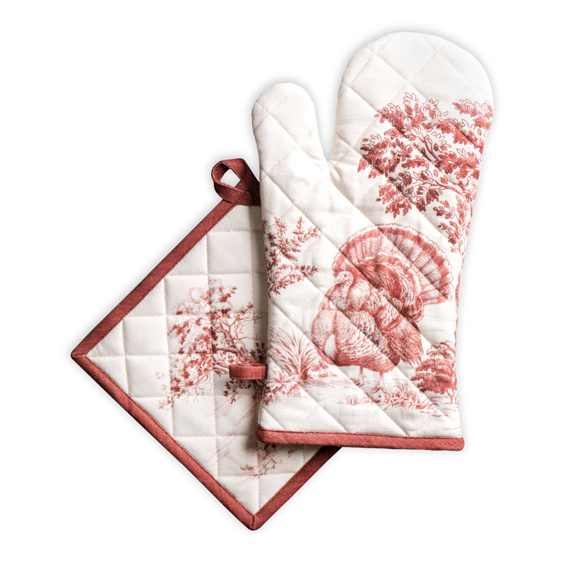Maison d'Hermine Holy Jouy - Gant de cuisine + manique 100 % coton rouge - 7,5 po x 13 po et 8 po x 8 po, Rouge