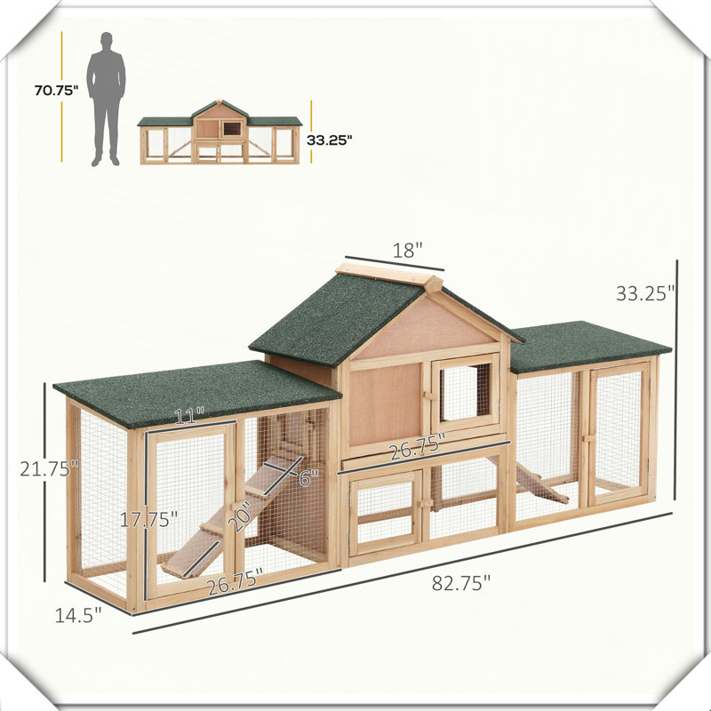 Cage à lapins en bois pour l'extérieur, Jaune