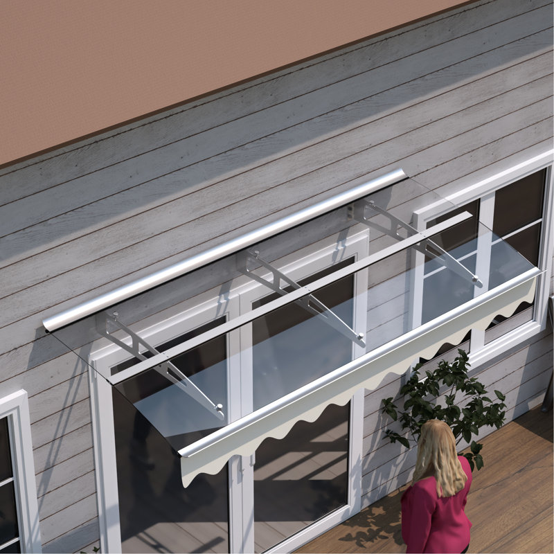 79" X 34" Window Awning Canopy For Wooden Wall, Polycarbonate Roof, Aluminum Bracket, Heat & Cold Door Entrance With And Alloy Suitable Heavy Snow Load