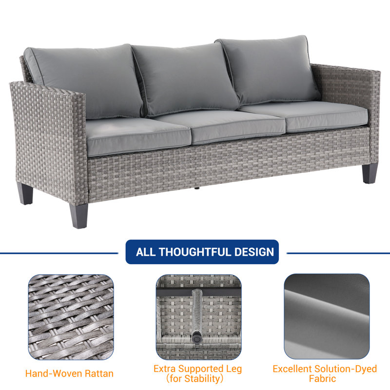 Ensemble 8 pièces de canapés de patio avec table de foyer 45 po, osier en rotin PE pour terrasse, patio et cour, Gris, Gris