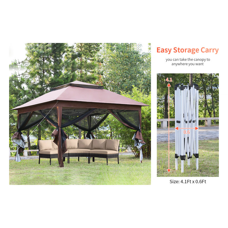 Brown 10'x10' Steel Frame Pop-Up Gazebo with Mosquito Netting