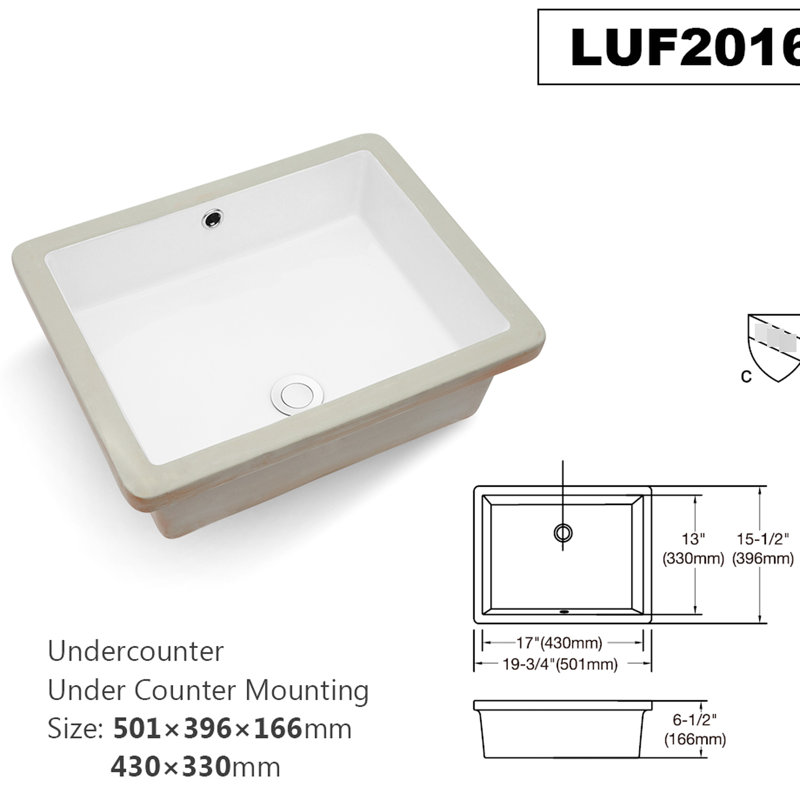 Lavabo de salle de bain rectangulaire en céramique Arc Beautiful - encastré avec une teinture