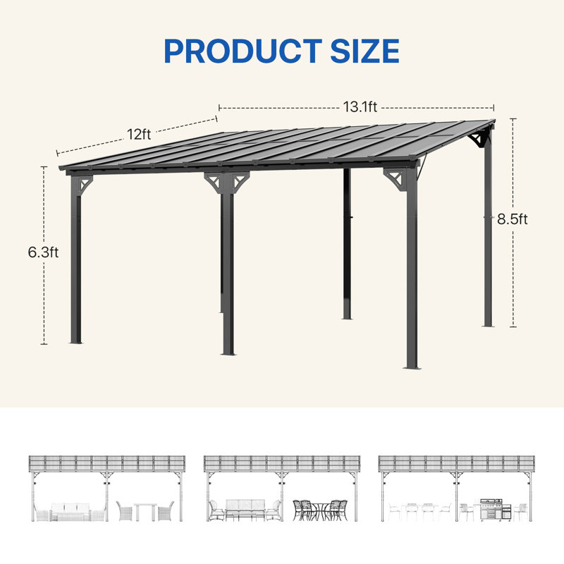 14 pi. L 12 pi. Pergola Dmetal avec auvent