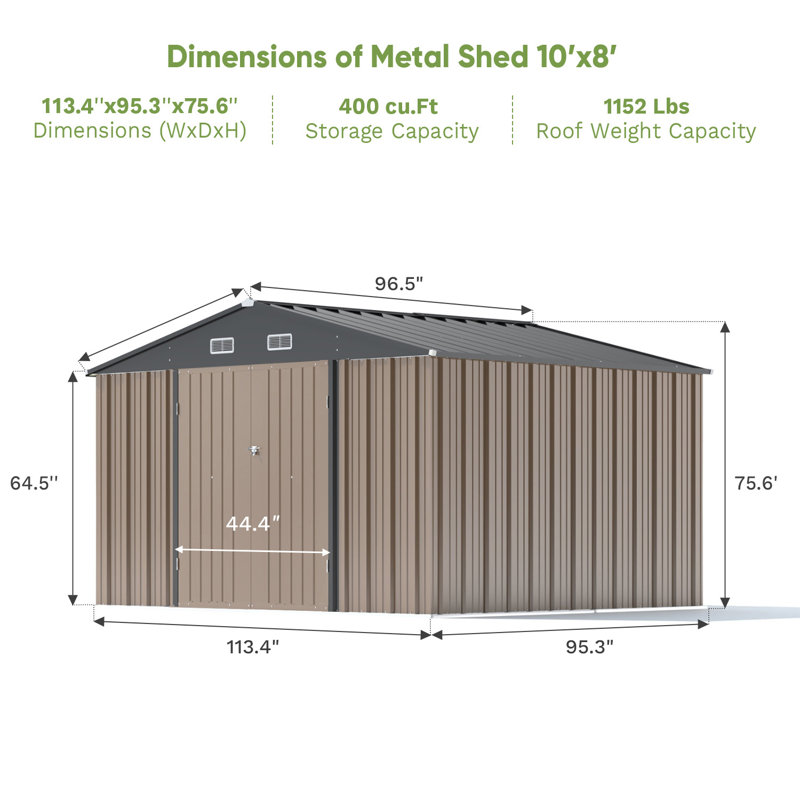 10 ft. W x 8 ft. D Metal Storage Shed, Brown/Black