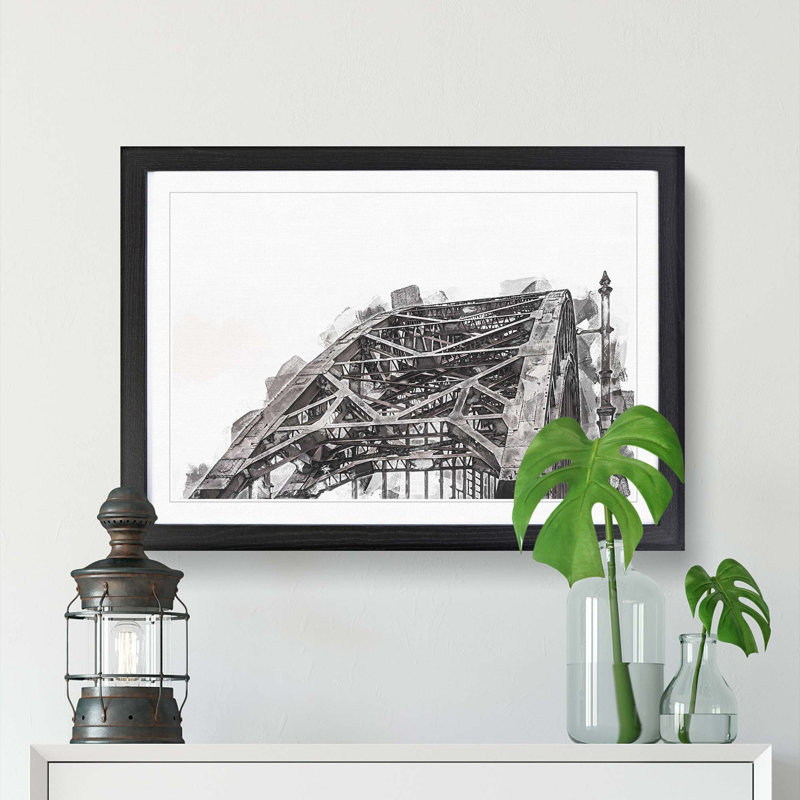 Tyne Bridge in Gateshead Newcastle in Abstract - Picture Frame Graphic Art Print, 48cm H x 65cm W x 2cm D, Black Framed