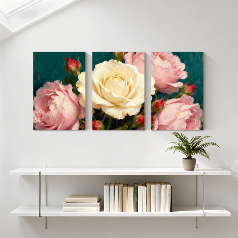 Pivoine rose bouquet de fleurs, ensemble de 3 impressions sur toile, H 18 po x l 36 po