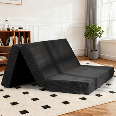 6-Inch Tri-Fold Mattress Single Size - Foldable Futon Sofa Bed With Removable Washable Cover, Folding Memory Foam Futon Mattress | Non-Slip Bottom & Carry Handles For Camping, Dorm, Twin, Black