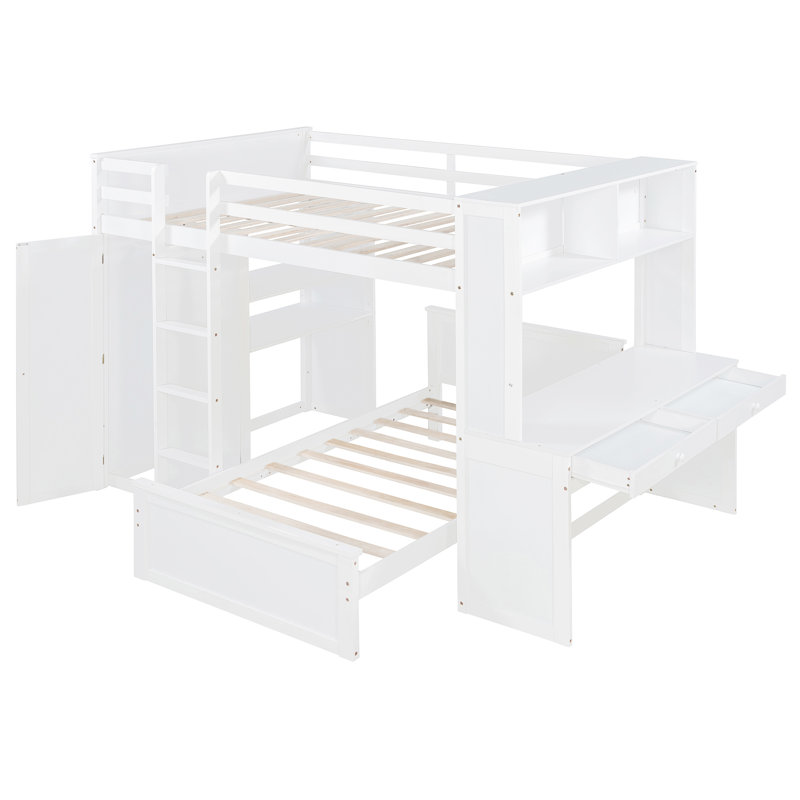 Lit mezzanine multifonctionnel en bois peu encombrant avec bureau, garde-robe et lit simple