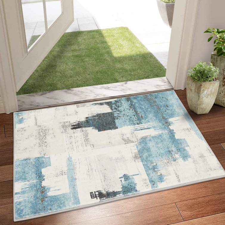 17 Stories Abstract Beige Blue Area Rug - Wayfair Canada