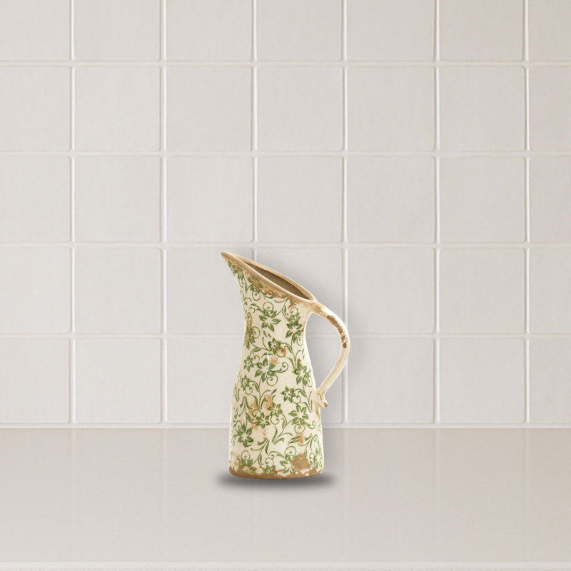 Tuscan Ceramic Scroll Pitcher Vase
