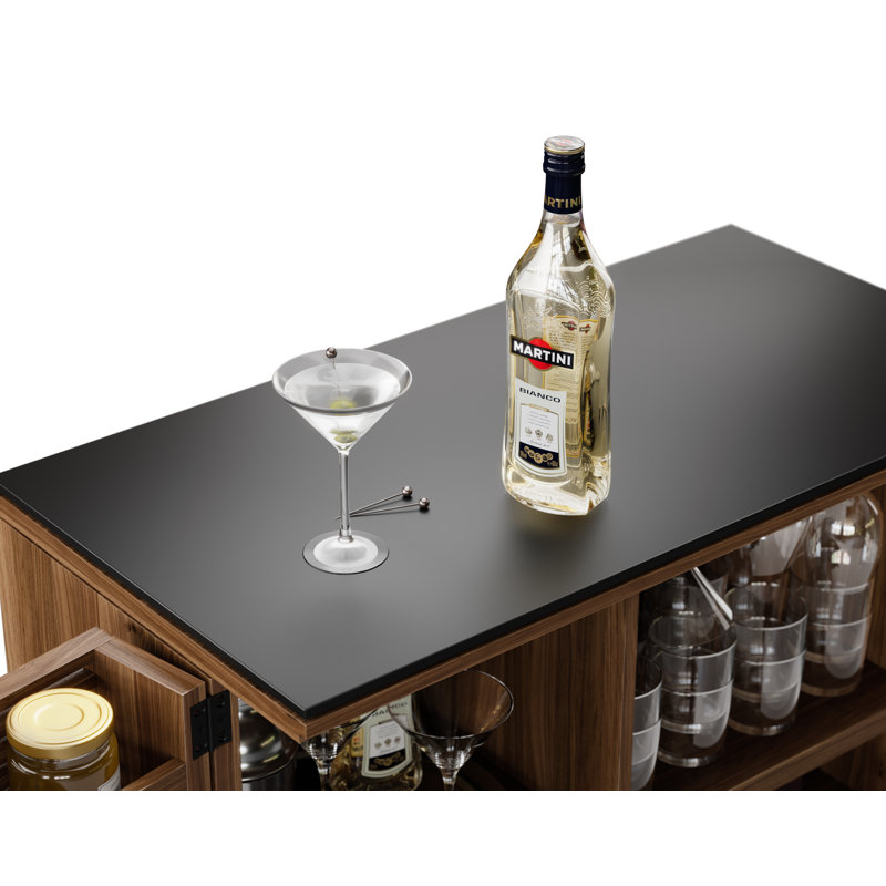 Corridor Glass Bar Cabinet, Natural Walnut