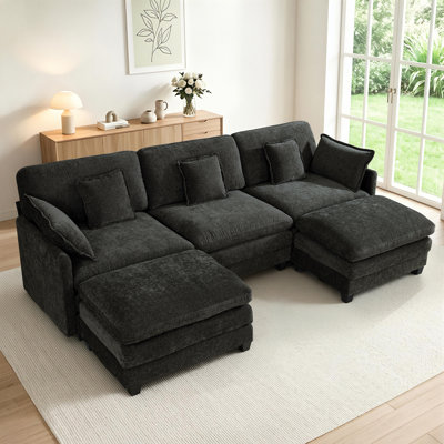 Canapé modulaire 111,8 po, canapé 3 places en U avec 2 repose-pieds réversibles