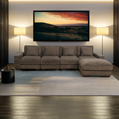 Mileyshka 123 " Corduroy Reclining L-Shaped Sofa & Chaise with Ottoman